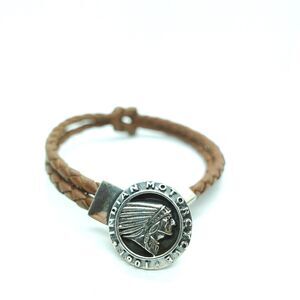 King Baby Studio Double Knotted Brown Leather Bracelet Indian Motorcycle Silver
